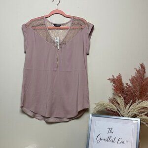 Express Light Pink Top with Lace and Front Zipper